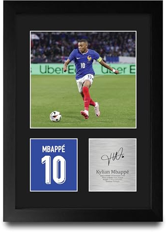 HWC Trading Kylian Mbappe France Geschenke Gedrucktes Signiertes Autogramm Foto für Fußball Anhänger and Fans - A4 Porträt Gerahmt