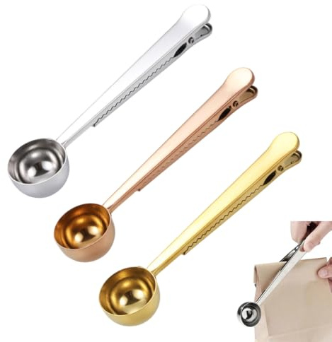 7 Inch Coffee Scoop with Bag Clip, Coffee Spoon Measuring, Coffee Accessory Coffee Spoon for Measuring, Sealing, for Ground Coffee and Beans,Stainless Steel