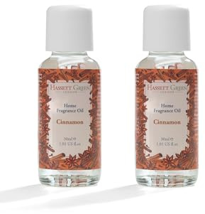 Hassett Green London Cinnamon Fragrance Oil - 2 x 30ml Glass Bottles - Suitable for Ultrasonic Diffusers Humidifiers & More