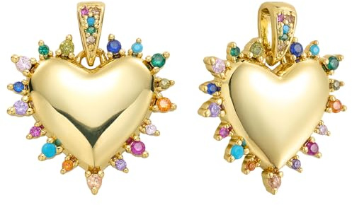 COGCHARGER 2 Stück Goldener Herzanhänger Für Armbänder Kristallanhänger Aus Messing Bunte Zirkonia Anhänger Zum Valentinstag Für Ohrringe Halsketten DIY Accessoires Schmuckherstellung