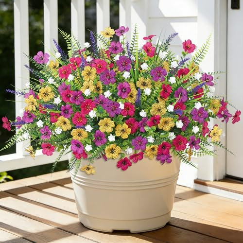 Betylifoy 12 paquetes de flores artificiales para exterior, flores artificiales como plantas de balcón reales, resistentes a la intemperie, resistentes a los rayos UV, flores artificiales, primavera