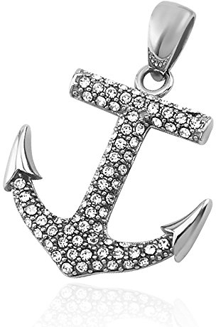 Anhänger Anker Anchor Halskette Zirkonia Kristalle Lederkette Kugelkette Damen Herren Silber-nur-anhänger