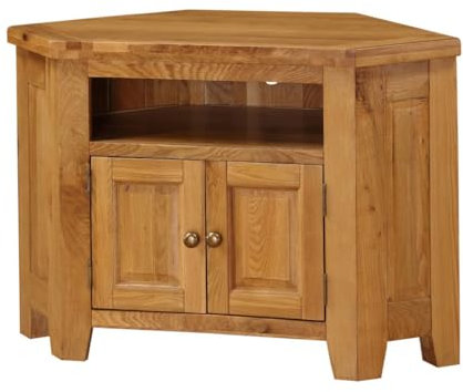 Acorn Solid Oak TV Unit Corner, 1040W x 500D x 700H, TV Unit With 1 Shelf And 2 Doors, Antique Pewter - Coloured Metal Handles, Living Room Furniture