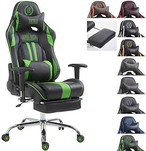 CLP Bürostuhl Limit mit hochwertiger Polsterung und Kunstlederbezug I Gamingstuhl mit Metallgestell I Höhenverstellbarer Schreibtischstuhl schwarz/grün, mit Fußablage