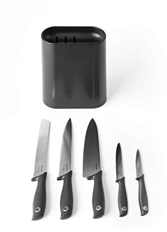 Brabantia Tasty+ Soporte cuchillos + 5 cuchillos: para pelar, uso general, trinchante, pan y chef