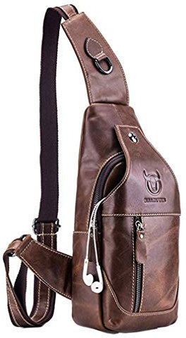 Hebetag Leder Sling Bag Crossbody Rucksack für Männer Frauen Reisen Outdoor Sport, #18brown, Medium, Langlebig, Vintage