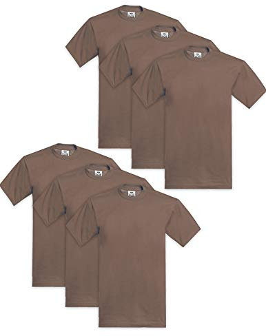 Pro Club Men's 6-Pack Heavyweight Cotton Short Sleeve Crew Neck T-Shirt - Brown - Medium