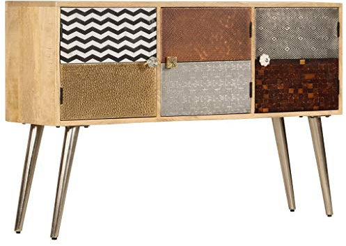 Festnight Sideboard | Modern Kommode | Beistellschrank mit Stauraum | Holz Schubkastenkommode | Massives Mangoholz und Stahl 120 x 30 x 75 cm