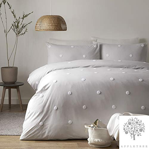Appletree Dot Garden Bettbezug-Set, 100% Baumwolle, silberfarben mit weißen Punkten, Einzelbett