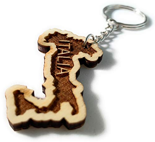 PERFEKTO24 Schlüsselanhänger aus Holz 'Italia' graviert tolles Geschenk für Frauen und Männer Handmade in Germany 5cm x 2,5cm