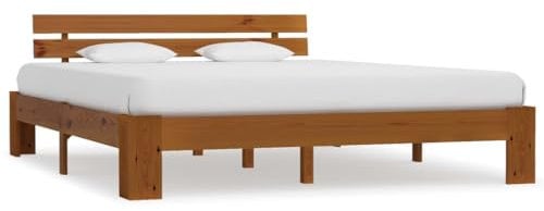 vidaXL Giroletto Classico Elegante Robusto Struttura Telaio Letto Marrone 160x200 cm con Testiera Doghe in Compensato Legno Massello Pino