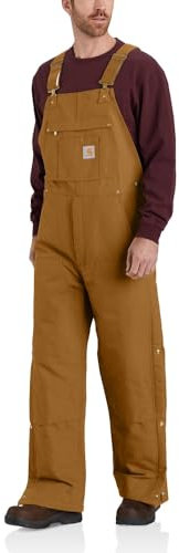 Carhartt Men's Loose Fit Firm Duck Insulated Bib Overall, Brown, Medium