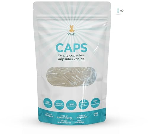Snadi - 1000 Leere Gelatinekapseln | Größe 00 | Transparent | Pharmazeutische Qualität | Biologisch Abbaubare Verpackung | Ideal für Vitamine und Nahrungsergänzungsmittel | Geruchlos und Geschmacklos