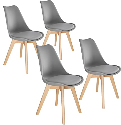tectake® Esszimmerstühle 4er Set, Stühle mit Schalensitz, Küchenstühle modern, Essstühle, Wohnungseinrichtung skandinavisch für Wohnzimmer, Esszimmer, Küche und Büro - grau, 4er Set