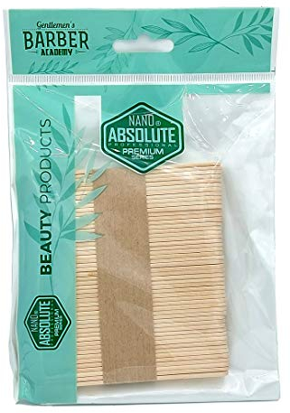 NANO ABSOLUTE Barber Mini 50 Stück Holzspatel Holzstäbchen Wachs Spatel für Haarentfernung Augenbrauen Entfernung Agda Spatula Maße: 9.3 cm x 1 cm x 0.3 cm