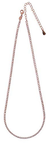 Collana Donna Tennis Argento 925 Bagnato in Oro e Zirconi - Taglio Diamante da 2 mm - Lunghezza regolabile da 37 a 44 cm - Collana Tennis Uomo - Varianti di Colore. (Oro Rosa/Zirconi Bianchi)