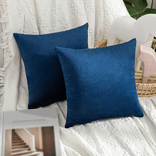 MIULEE 2er Set Samt Kissenbezug Kissenhülle Dekorative Dekokissen Sofakissen Couchkissen Deko Bezug mit Verstecktem Reißverschluss für Kinder Sofa Schlafzimmer 35x35 cm Dunkelblau