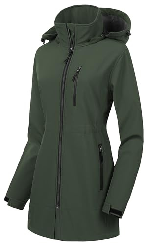 CREATMO US Damen Windbreaker Leichte, wasserdichte, lange Softshell-Jacke (1er Pack)
