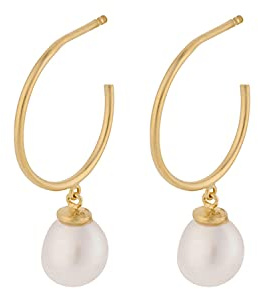 Pernille Corydon Ohrringe Gold Damen - Ocean Dream Perlenohrringe Creolen mit Perlen - 925 Sterling-Silber Vergoldet - 18 mm - E-454