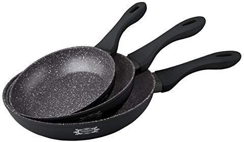 HAUSSMANN heritage –Set 3 Poêles de Haute qualités 20/24/28 cm - Revêtement Type Pierre - Tous Feux Dont Induction - sans PFOA (Noir)