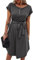 Bequemer Laden Sommer Damen Kleid Knopfleiste Kurzarm Locker Kleider Elegant Sommerkleid Strandkleid Freizeitkleid Midikleid Businesskleid mit Taille Krawatte, Dunkelgrau, XL