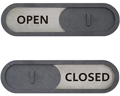 GEEKBEAR Open Closed Slider Door Sign for Home Office - Premium MDF, 7.5 x 2.2 in (Grey)