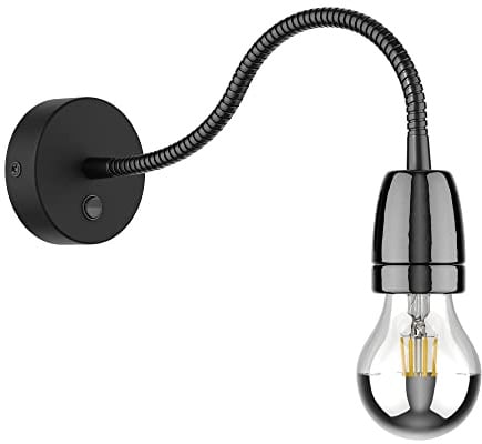 ledscom.de Wandleuchte POZ, Schwanenhals, Schalter, Porzellan, Stahl, schwarz glänzend, inkl. 461lm LED E27 Lampe warmweiß