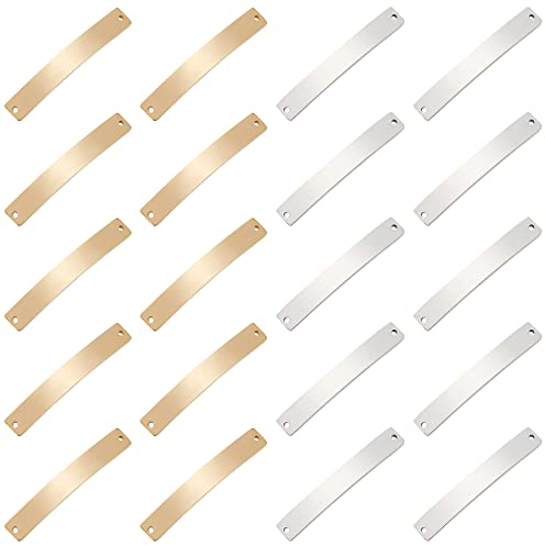 DICOSMETIC 20Stück 2 Farben Edelstahl Blanko Tags Rechteck Schmuck Verbindungs Stempel Anhänger Metall Anhänger Rohlinge Mit Zwei 1.2mm Löchern für Armband Halskette Schmuck DIY