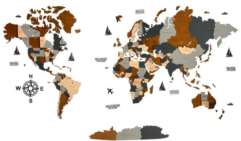 WoodLeo Mapa del mundo de madera 3D Art Decoración de Pared Grande - Talla (M, L, XL) Idea de Regalo para Cualquier Ocasión - Arte de Pared para Casa, Cocina u Oficina