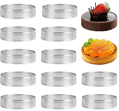 Tiamu 12 Pcs Cercle a Patisserie Moule Tartelette, Cercle à cm en Acier Inoxydable, Cercle Perforé Patisserie aux Fruits, Cercle de pour Quiches,Gâteaux,Mousse, Diamètre: 6 cm