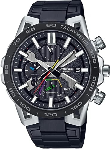 Casio Herren Solar Armbanduhr, 55.60mm Gehäusegröße mit schwarz analog Zifferblatt und schwarz Metallarmband Armband EQB-2000DC-1AER