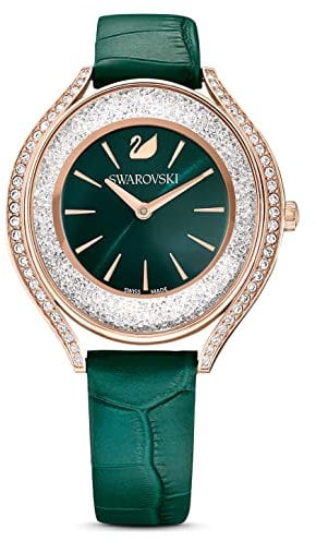 Crystalline Aura Leather Strap Green Rose Gold-tone Finish Watch 5644078