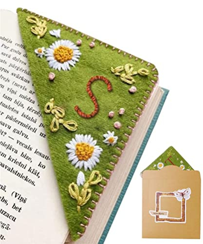26 Buchstaben personalisierte Hand gestickt Ecke Lesezeichen,Filz Dreieck Seite genäht Ecke handgemachte Lesezeichen,niedliche Blume Brief Stickerei Lesezeichen Zubehör für Buchliebhaber