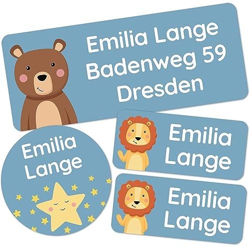 melu kids® Namensaufkleber Kinder Set für Kleidung & Gegenstände (50 Stück) Namensetiketten für Kindergarten/Schule, Selbstklebend und waschmaschinenfest - blau