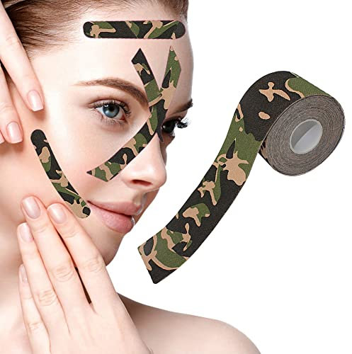 Face Lifting Tape,Myofasziales Gesichtstraffungsband,Wrinkles Schminkles, Anti-Falten-Pflaster,Multifunktional Wrinkle Patch,Straffung der Haut,für Stirnfalten, Smile-Linien, 2.5 cm*5 m Militärgrün