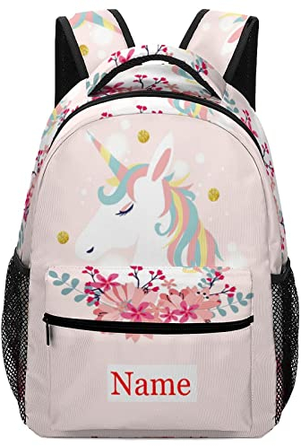 Mraxovid Rucksack mit Namen, personalisierbar, für Kinder, Schultasche, Jungen, Mädchen, Teenager, Rucksack mit Brustgurt, Einhorn-Rucksack, 1