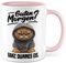 Tasse mit Spruch lustig Katze Morgenmuffel Witz Geschenkidee Kaffeetasse Humor Geschenk für Verschlafen Kaffeebecher Witz Becher (Weiß & Rosa)