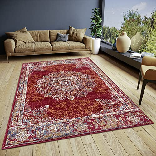 Hanse Home Maderno Orientalischer Teppich – Läufer Orientalisch klassisch dicht gewebt mit Ornamenten Vintage-Look Weicher Kurzflor für Schlafzimmer, Esszimmer, Wohnzimmer, Flur – Rot, 120x170cm