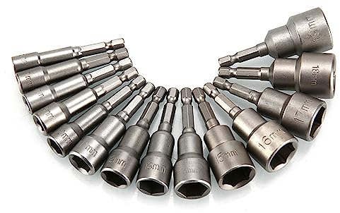 Sporgo Set di chiavi a bussola da 1/4, 6 – 19 mm, 14 pezzi magnetici per avvitatore a batteria, avvitatore a percussione, dadi esagonali