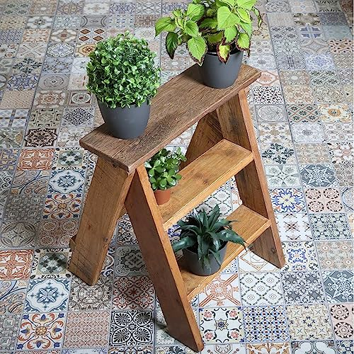 Casa Moro Romano NUA016 Flower Stand Stair Shelving 3 Shelves Folding Plant Stand Made of Recycled Teak Wood
