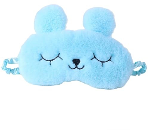 Schlafen Reisen Augenmaske,3d Süße Hase Schlafmaske Plüsch Schlafbrille Augenbinde mit Verstellbares Gummiband Kinder Weich Plüsch Hase für Erwachsene Jugendliche blau