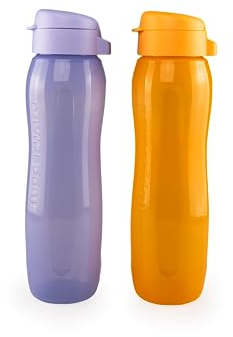 Tupperware EcoEasy II Trinkflaschen Set (2) 750 ml Flieder + 750 ml Orange (inkl. Ausstecher Gelb)