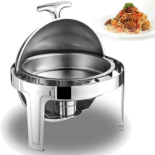 Runde Roll Top Chafing Dish Elektrische Alkoholheizung, Edelstahl Lebensmittel Warmer Chafer mit Glas transparentem Deckel für Buffet Catered Events,Invisible