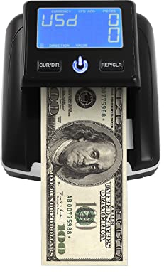 Geldzählmaschine Banknotenprüfer Falschgeld-Detektor, UV/MG/IR Genaue Ldentifizierung, Geschwindigkeit <0,5s/Stück, mit LED-Anzeige und 2-in-1 Funktion, für USD, EUR, TRL, INR (Schwarz)