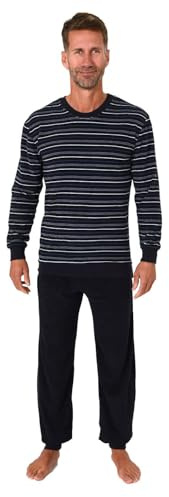 Normann Herren Frottee Schlafanzug Langarm, Pyjama mit feinem Ringel-Muster, Farbe:blau, Größe:62