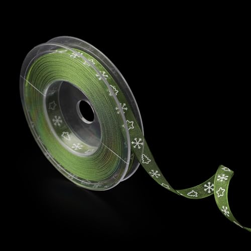 Weihnachtsband, 20 m x 1 cm Schneeflockenband Frohe Weihnachten Satinband Drahtband zum Basteln Geschenkverpackungen Weihnachtsdekoration(Grün)