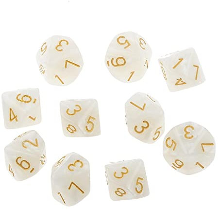 Tiuimk Set di 10 dadi bianchi con motivo perlato con 0-9 facce per giocare, materiale acrilico
