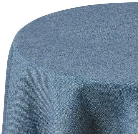 Deconovo Tischdecke Wasserdicht Tischdecken Lotuseffekt Tischtuch Leinenoptik Tischtücher Abwaschbar Tischwäsche, Rund, 140cm, Blau, 1 Stück