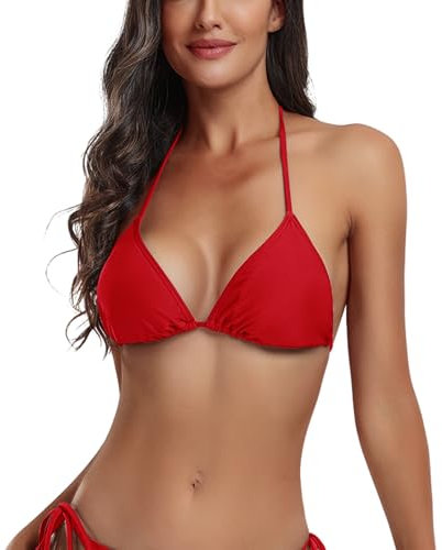 FITTOO Triangel Bikini Oberteil Große Brüste Damen Push up Sport Bikini Neckholder Rückenfrei Bikinioberteil mit Polster Blau, L