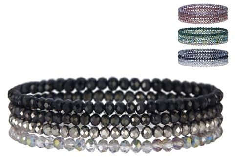 LOCCY Damen Kristall Perlen Armband Mehrschichtiges Steine Armband Boho Modeschmuck Armbands Damen Schwarz (schwarz)